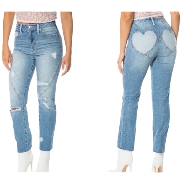 Juicy Couture Denim - NWT Juicy Couture Two Hearts Distressed Straight Leg Jeans Blue Size 30